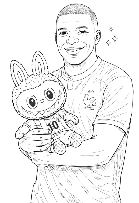 Printable coloring - Kylian Mbappé - Labubu - Football
