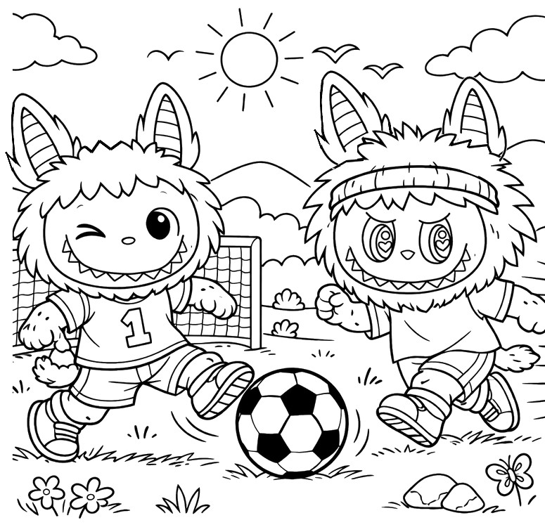 Coloring sheet - Football with friends - Labubu - Football
