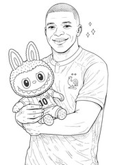 Coloring sheet - Kylian Mbappé - Labubu - Football