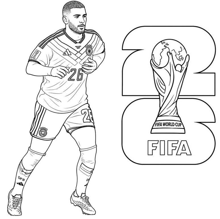 Ausmalbild zum Ausdrucken - Deniz Undav - Deutsche Fußballnationalmannschaft 2026
