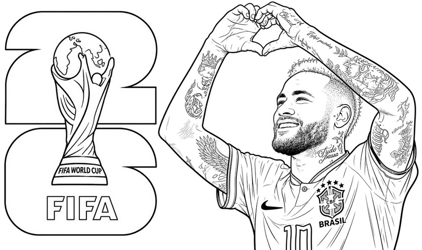 Feuille de coloriage - Neymar - Equipe du Brésil de football 2026