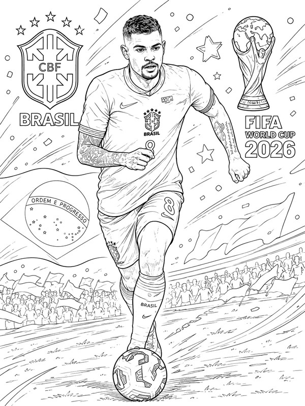 Bild zum Ausmalen - Bruno Guimarães - Brasilianische Fußballnationalmannschaft 2026