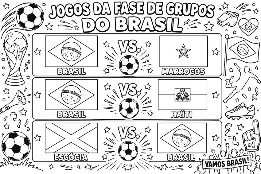 Printable coloring - Group stage matches - Brazil national football team 2026