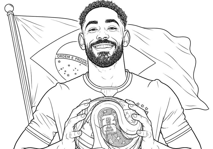 Ausmalbild zum Ausdrucken - Matheus Cunha - Brasilianische Fußballnationalmannschaft 2026