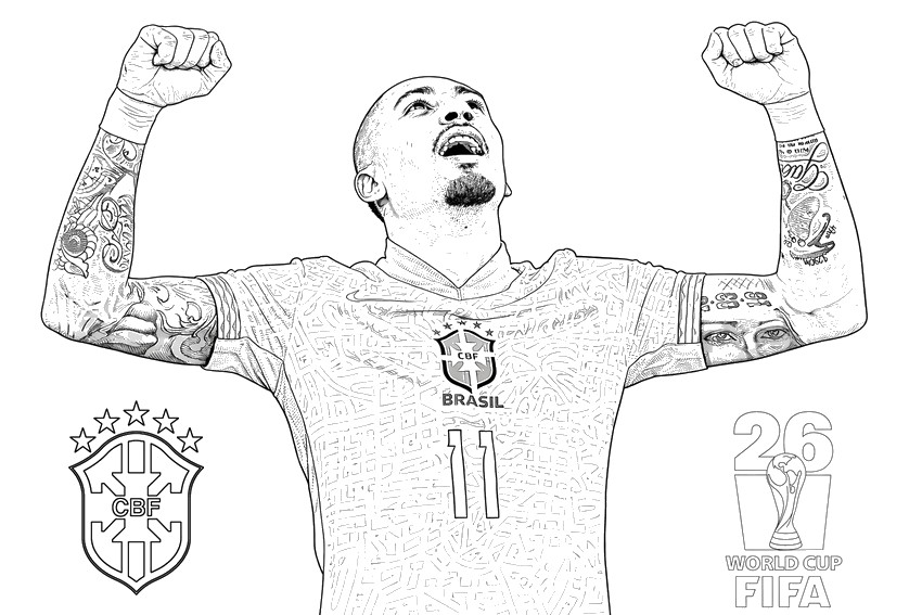 Downloadable coloring - Raphinha - Brazil national football team 2026