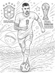 Zeichnung zum Ausmalen - Bruno Guimarães - Brasilianische Fußballnationalmannschaft 2026