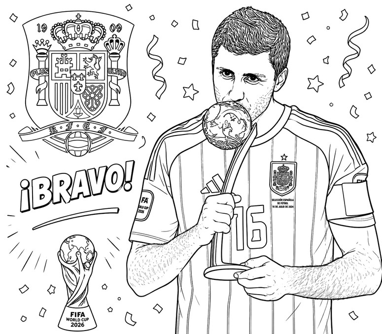 Dibujo gratuito - Rodri, el mejor jugador - Selección española de fútbol 2026