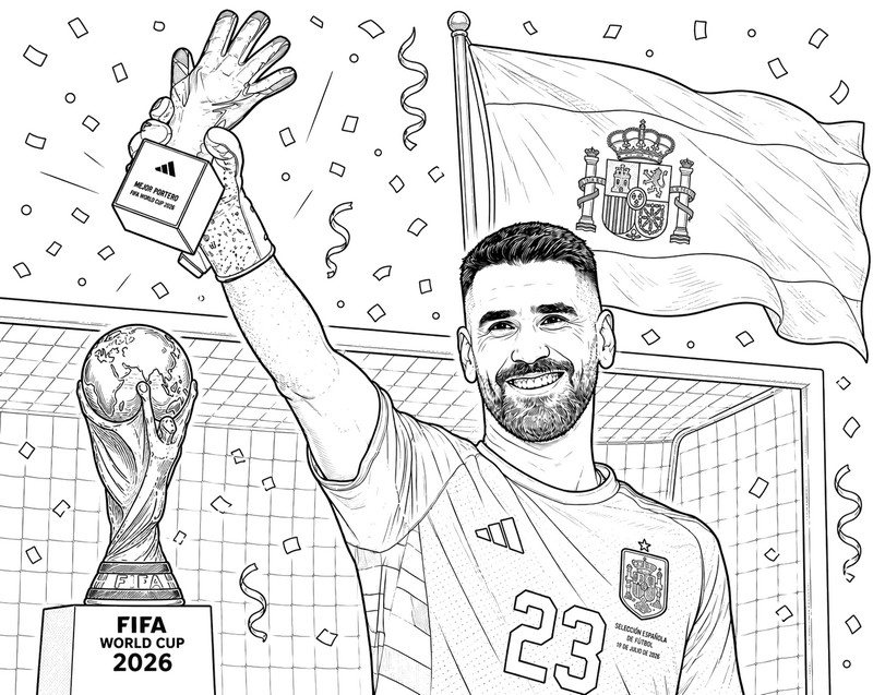 Imagen para colorear - Unai Simón, el mejor portero - Selección española de fútbol 2026