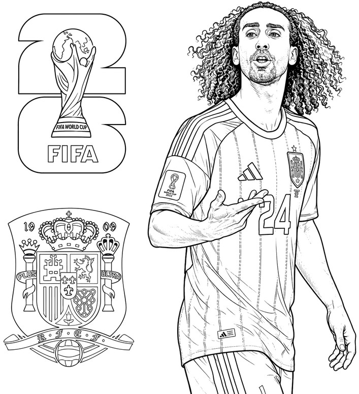 Drawing to color - Marc Cucurella - Spain national football team 2026