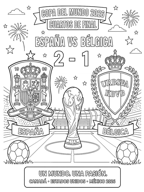 Zeichnung zum Ausmalen - Viertelfinale - Spanische Fußballnationalmannschaft 2026