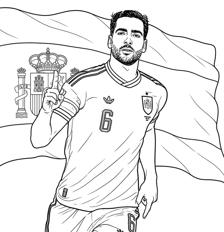 Ausmalbild zum Ausdrucken - Mikel Merino - Spanische Fußballnationalmannschaft 2026