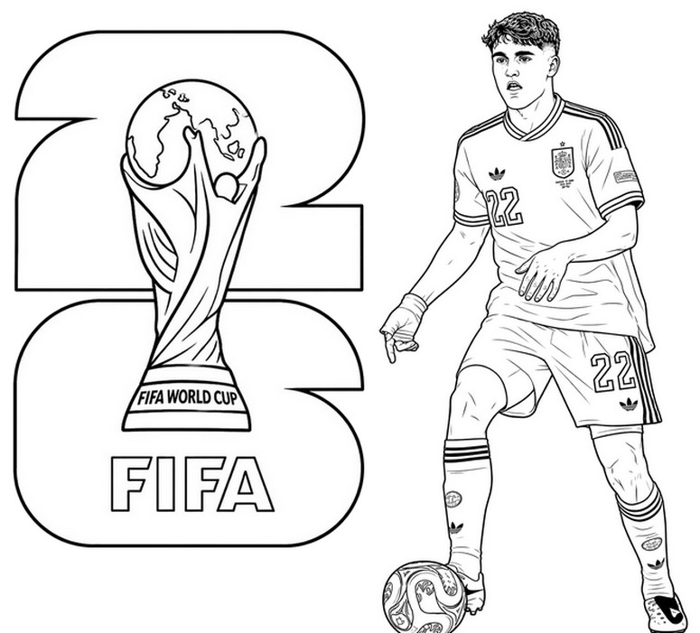 Kostenloses Ausmalbild - Pau Cubarsi - Spanische Fußballnationalmannschaft 2026