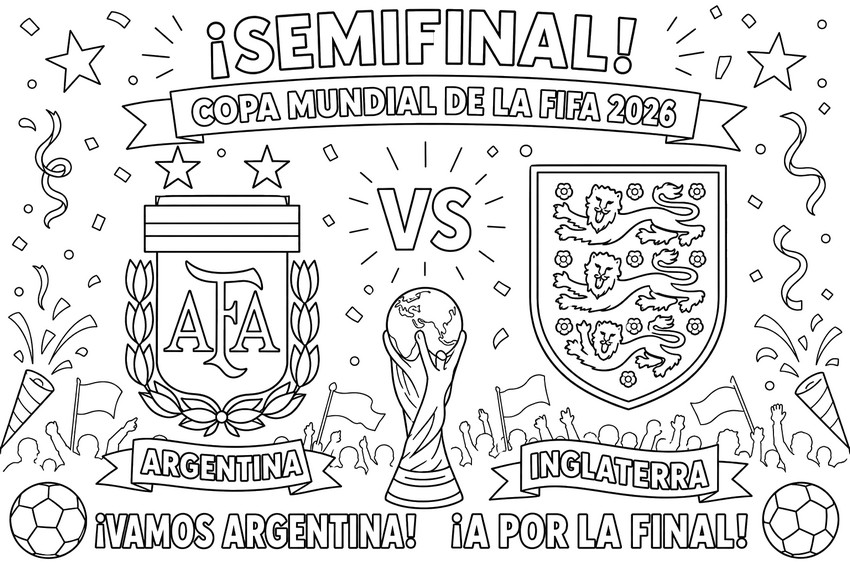 Zeichnung zum Ausmalen - Halbfinale - Argentinische Fußballnationalmannschaft 2026