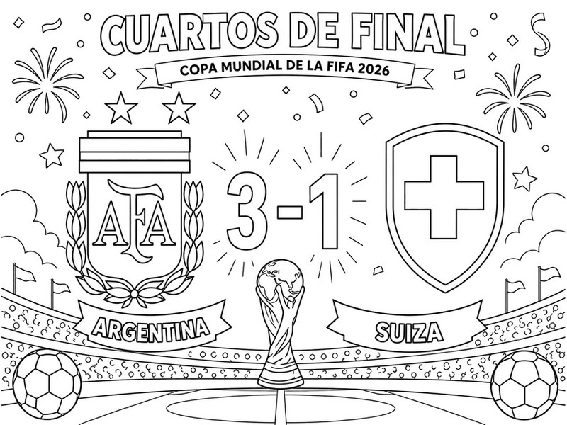 Ausmalbild zum Ausdrucken - Viertelfinale - Argentinische Fußballnationalmannschaft 2026