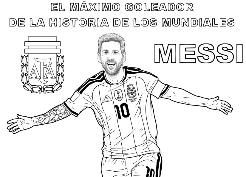 Obrazek do kolorowania - Messi najskuteczniejszy strzelec - Reprezentacja Argentyny w piłce nożnej 2026