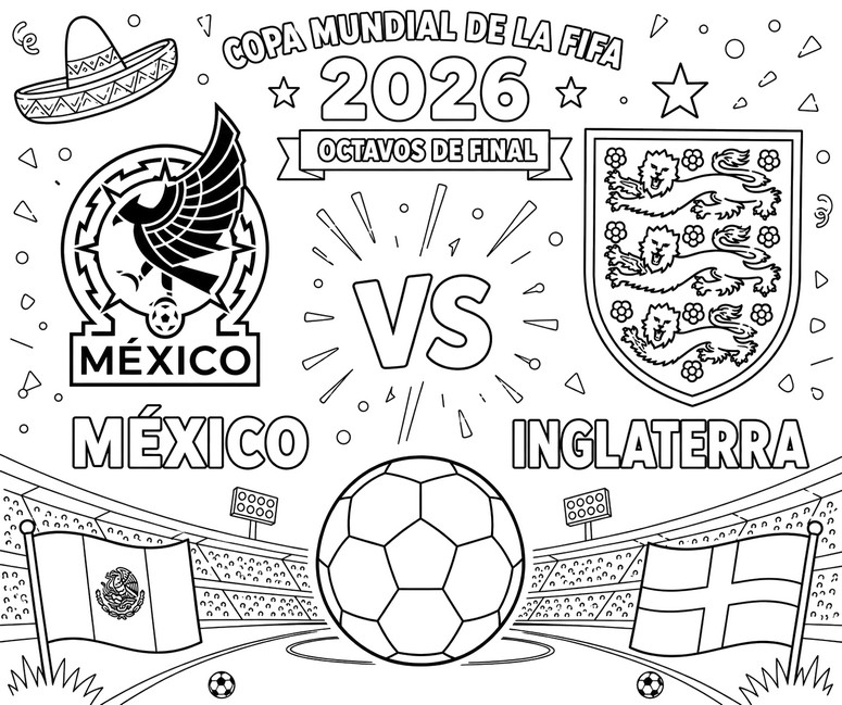 Ausmalbild zum Herunterladen - Achtelfinale - Mexikanische Fußballnationalmannschaft 2026