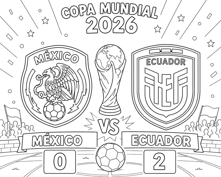 Zeichnung zum Ausmalen - Runde der letzten 32 - Mexikanische Fußballnationalmannschaft 2026