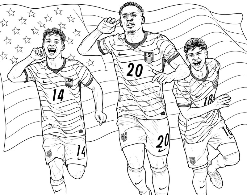 Coloring page - Balogun, de la Torre and Zendejas - United States Soccer Team 2026