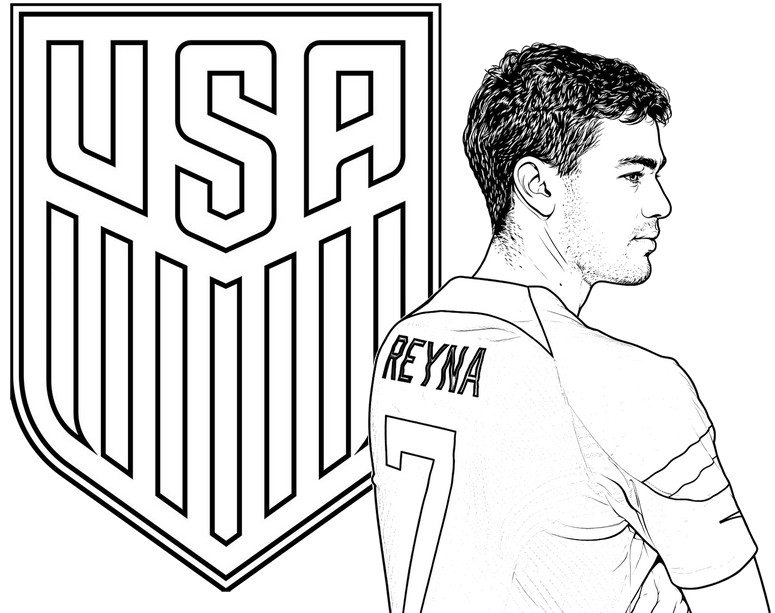 Illustrazione da colorare - Gio Reyna - Nazionale di calcio degli Stati Uniti 2026
