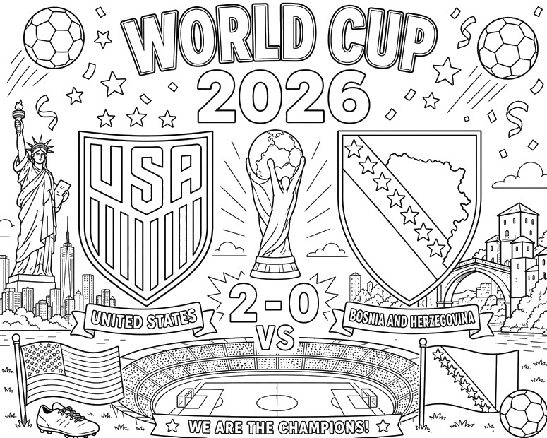 Ausmalbild zum Ausdrucken - Runde der letzten 32 - US-Fußballnationalmannschaft 2026