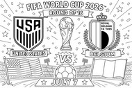 Zeichnung zum Ausmalen - Achtelfinale - US-Fußballnationalmannschaft 2026