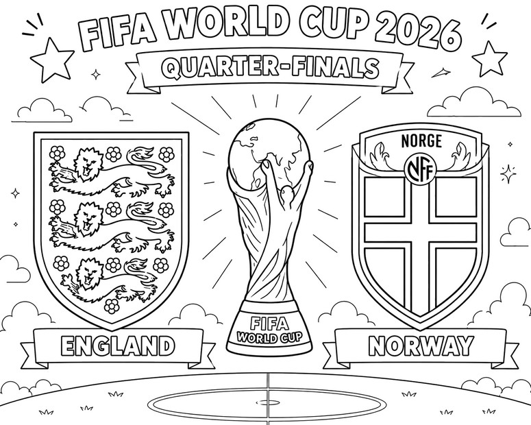 Ausmalbild zum Ausdrucken - Viertelfinale - Englische Fußballnationalmannschaft 2026