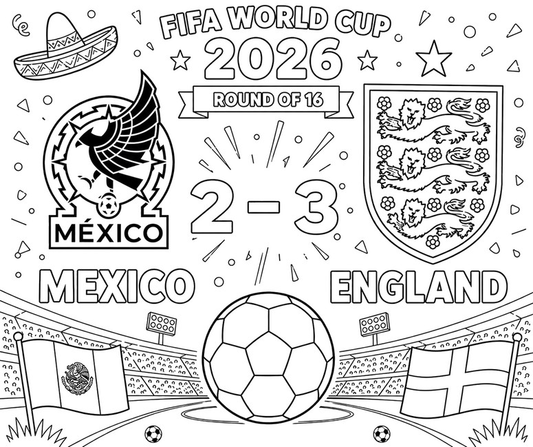 Ausmalblatt - Achtelfinale - Englische Fußballnationalmannschaft 2026