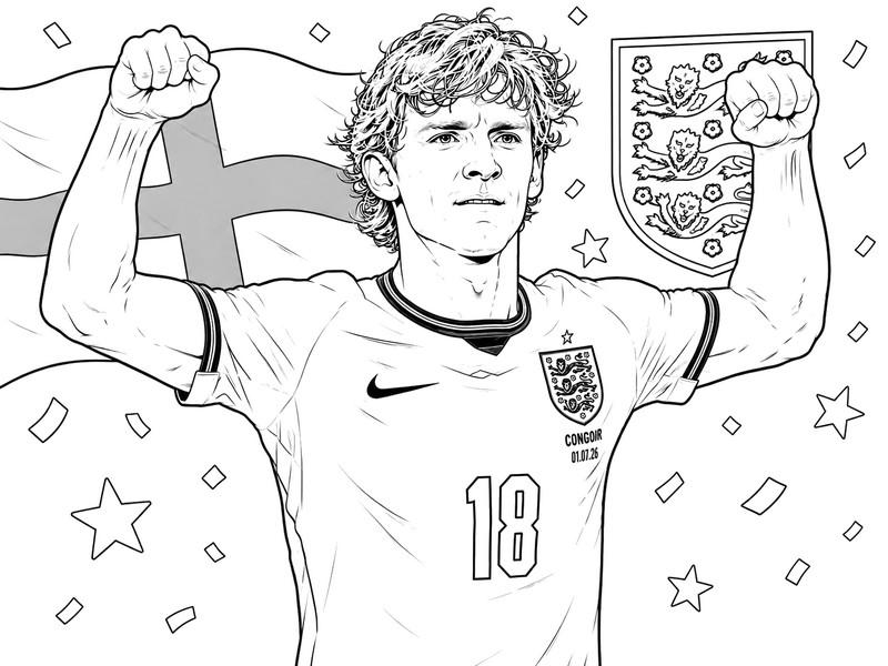 Ausmalblatt - Anthony Gordon - Englische Fußballnationalmannschaft 2026