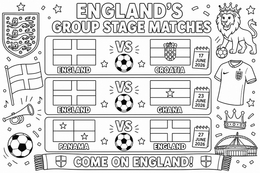 Image to color - Group stage matches - England football team 2026
