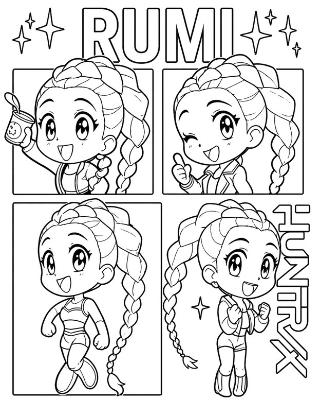 Coloring sheet - Chibi - KPop Demon Hunters - Rumi