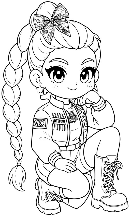 Coloring page - Chibi and urban attitude - KPop Demon Hunters - Rumi