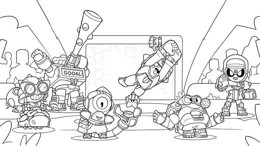 Downloadable coloring - The entire team - Brawl Stars - Brawl Strikers