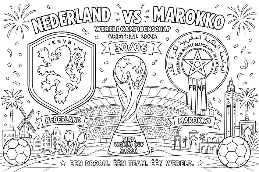 Ausmalbild - Runde der letzten 32 - Niederländische Fußballnationalmannschaft 2026