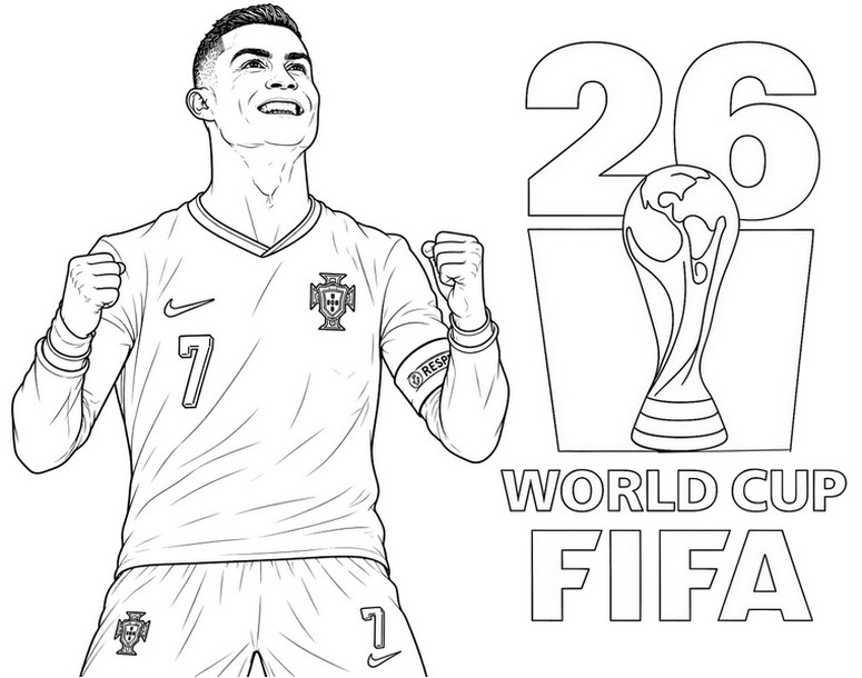 Kleurplaat om te printen - Cristiano Ronaldo - Portugees voetbalteam 2026