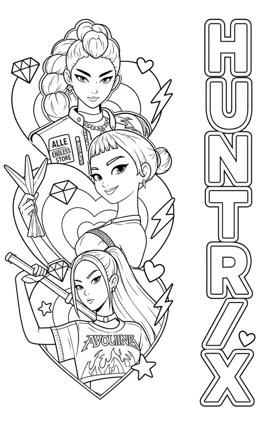 색칠용 종이 - 루미, 미라, 조이 - 케이팝 데몬 헌터스 - HUNTR/X