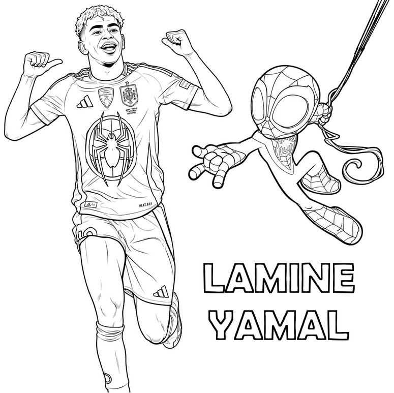 Coloring page - Lamine Yamal - Miles Morales - Football - Superheroes