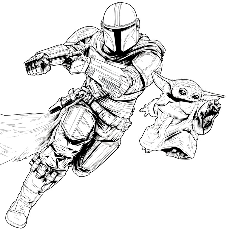 Coloring page - Galactic Mission - The Mandalorian and Grogu