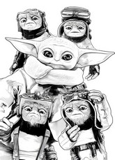 Printable coloring - The little pilots of the galaxy - The Mandalorian and Grogu