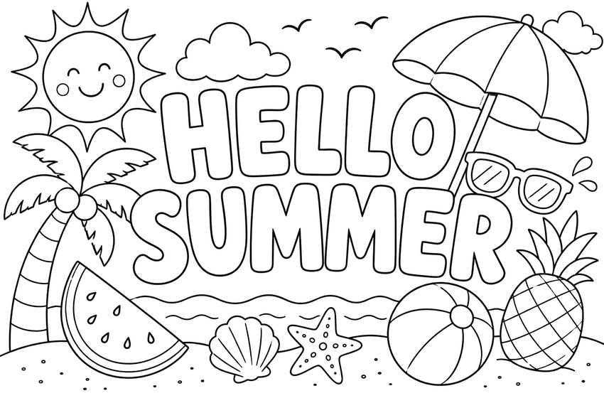 Printable coloring - Hello Summer - Four seasons