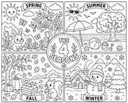 Drawing to color - Summer - Winter - Spring - Fall - Four seasons