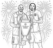 Kleurplaat - Dembélé en Barcola - PSG - Europees kampioen 2026