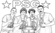Kleurplaat - Nuno Mendes, João Neves, Vitinha, Gonçalo Ramos - PSG - Europees kampioen 2026