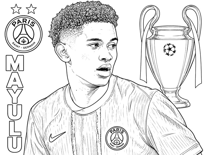 Kleurplaat - Mayulu - PSG - Europees kampioen 2026