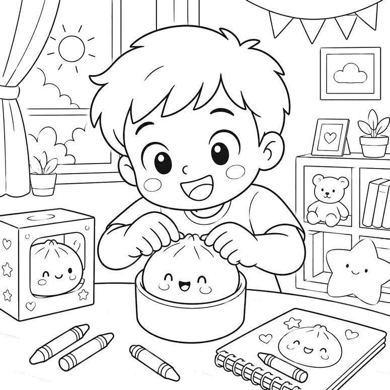 Image to color - A child playing - Squishy Dumpling