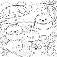 Coloring page - At the beach in summer - Squishy Dumpling