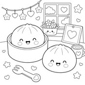 Downloadable coloring - Two Squishy Dumplings - Squishy Dumpling