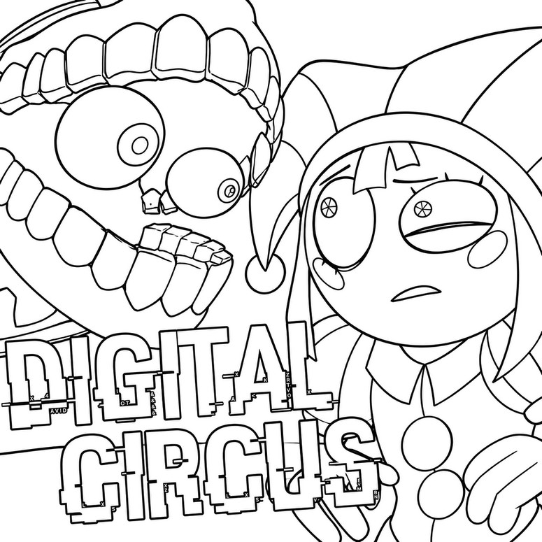 Coloring sheet - Pomni versus Caine - The Amazing Digital Circus