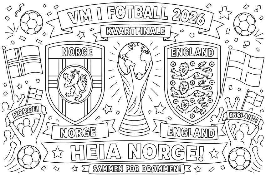Ausmalbild zum Herunterladen - Viertelfinale - Norwegische Fußballmannschaft