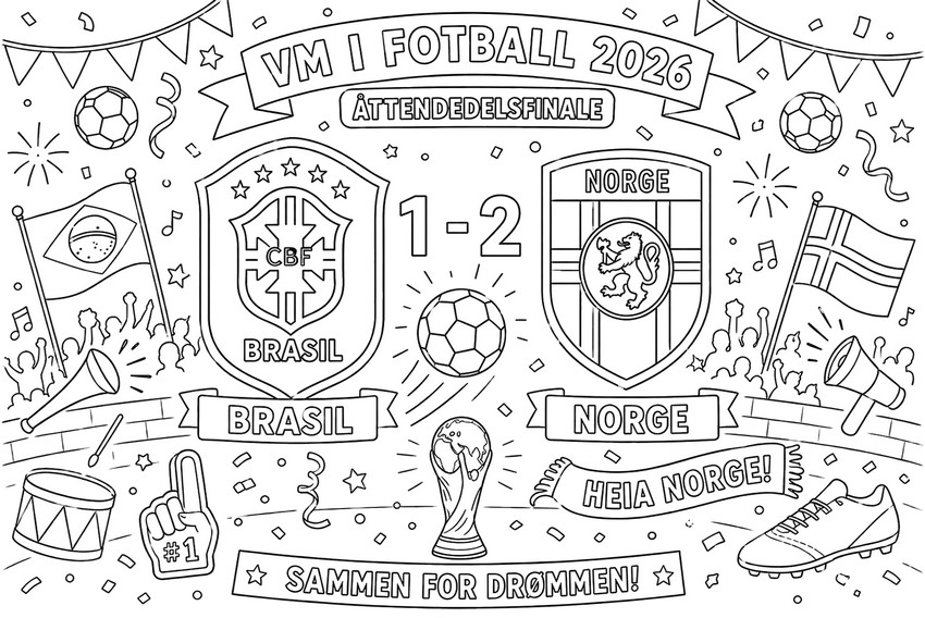 Bild zum Ausmalen - Achtelfinale - Norwegische Fußballmannschaft
