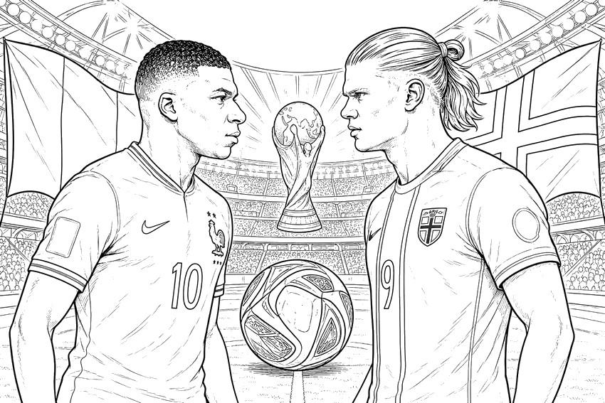 Printable coloring - Haaland and Mbappé - Norway football team